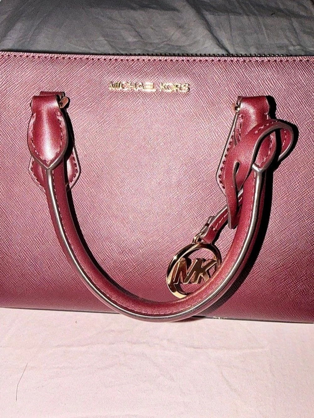 Michael Kors Selma Medium Saffiano Leather Satchel Burgundy